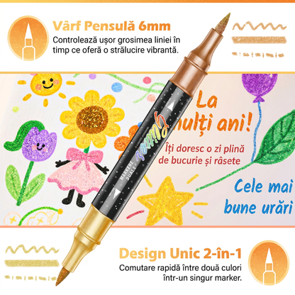 Markere cu Sclipici cu Vârf Dublu