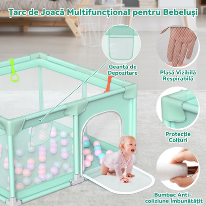 Tarc de Joacă pentru Copii cu Plasă de Protecție și Ușă cu Fermoar