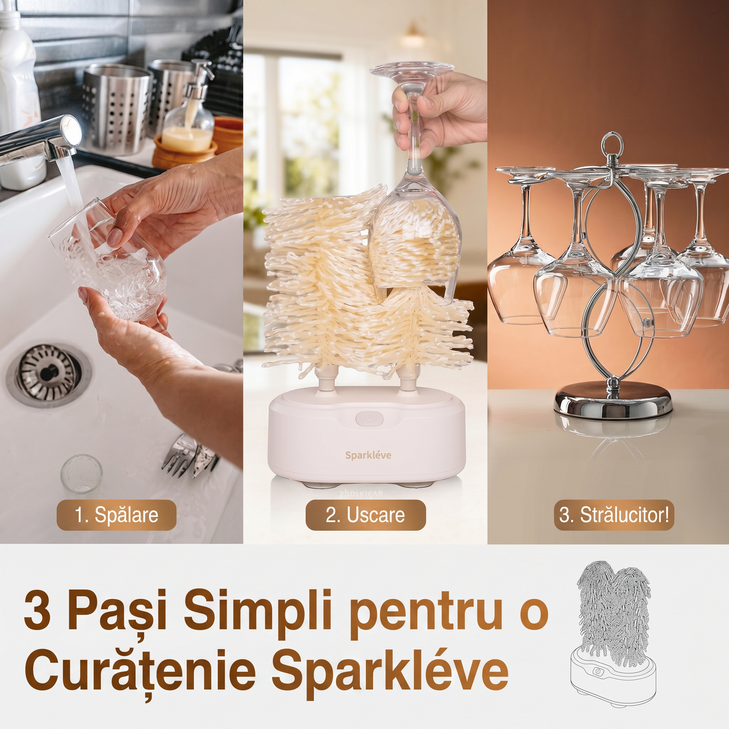 Dispozitiv Profesional pentru Uscarea și Lustruirea Paharelor