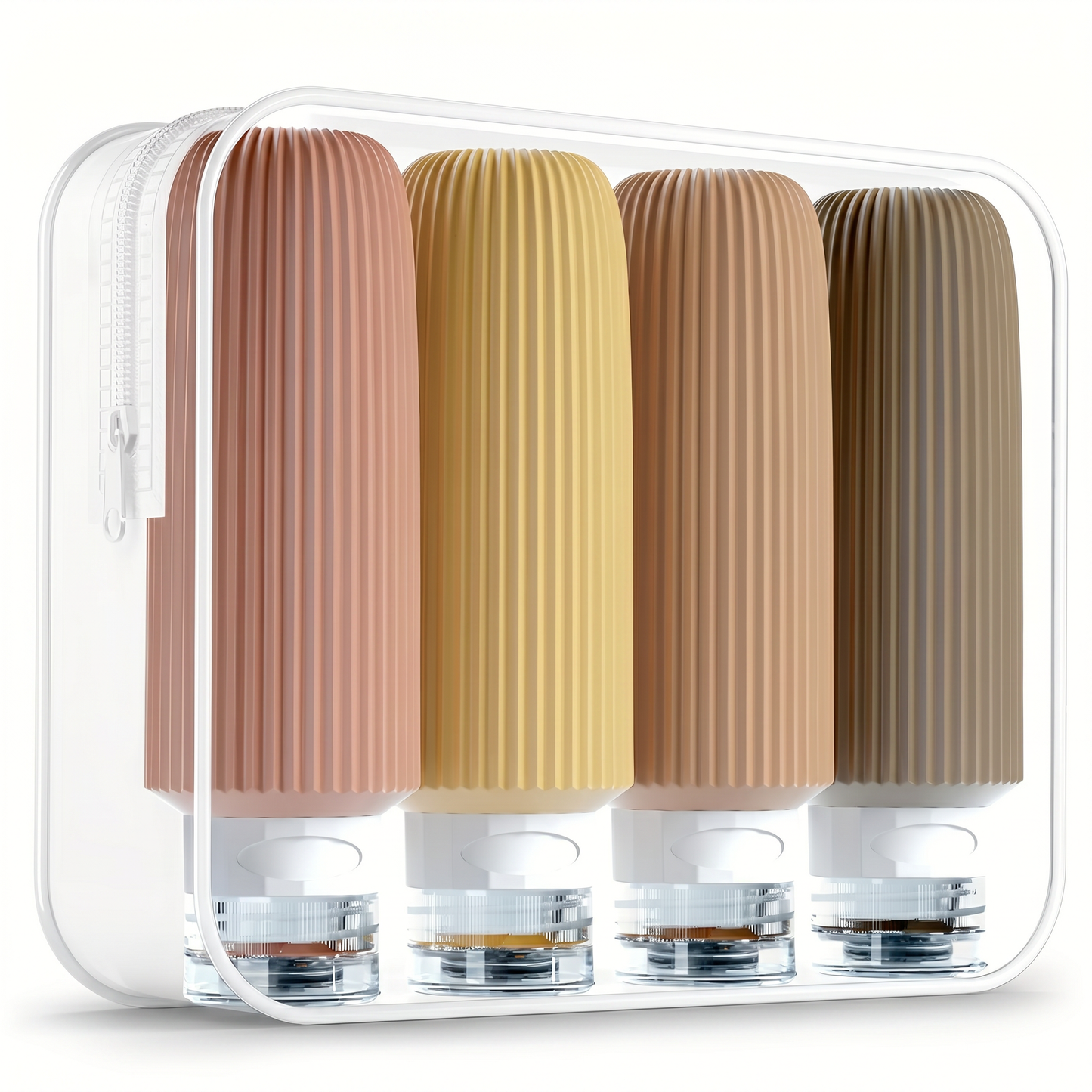 Set 4 Recipiente de Voiaj din Silicon Alimentar, Etanșe, cu Husă PVC