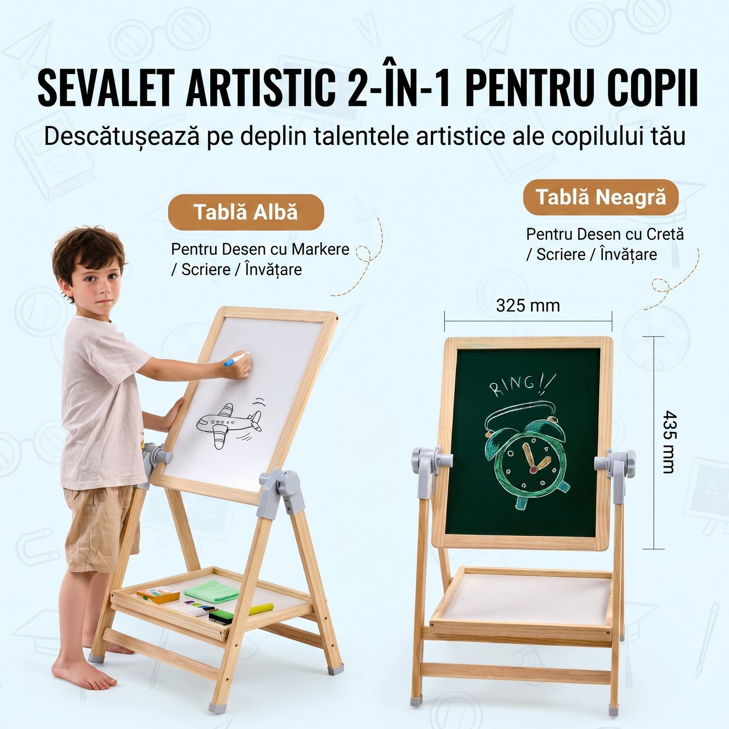 Tablă din Lemn Magnetică cu 2 Suprafețe tip Șevalet