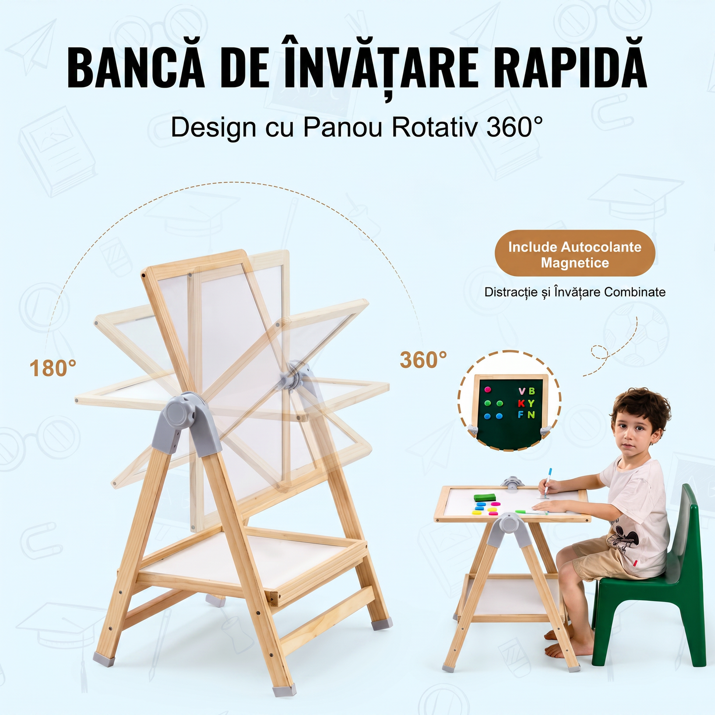 Tablă din Lemn Magnetică cu 2 Suprafețe tip Șevalet