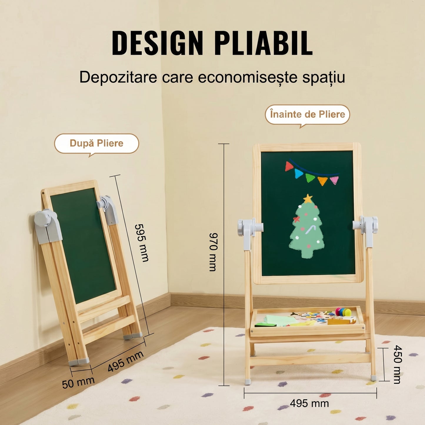 Tablă din Lemn Magnetică cu 2 Suprafețe tip Șevalet