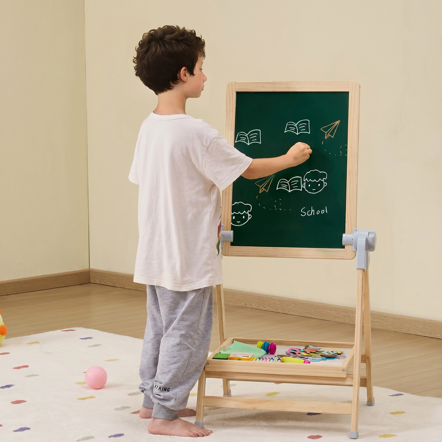 Tablă din Lemn Magnetică cu 2 Suprafețe tip Șevalet