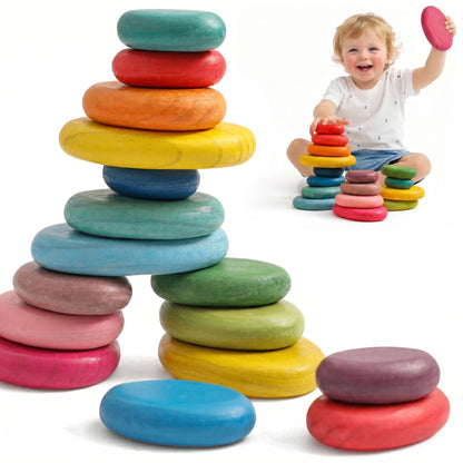 Set 16 Pietre Montessori din Lemn pentru Echilibru