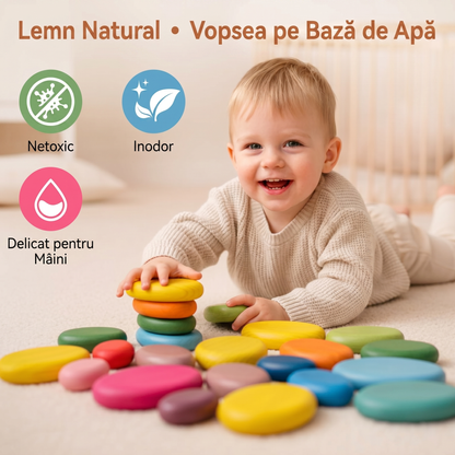 Set 16 Pietre Montessori din Lemn pentru Echilibru