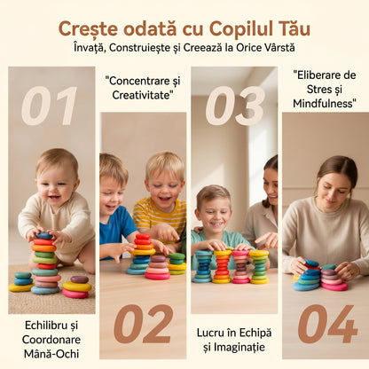 Set 16 Pietre Montessori din Lemn pentru Echilibru