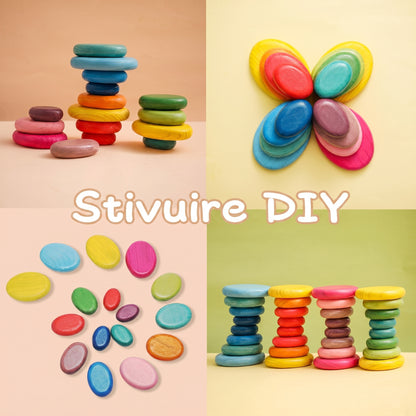 Set 16 Pietre Montessori din Lemn pentru Echilibru