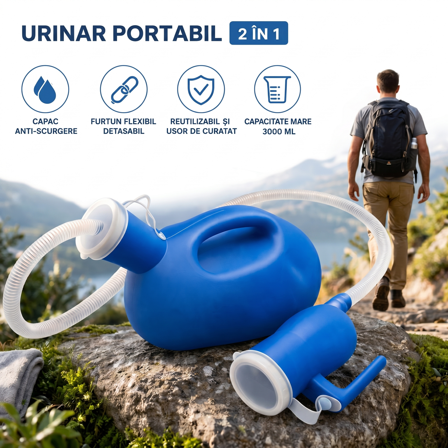 Urinar Portabil 3000 ml cu Furtun Detașabil