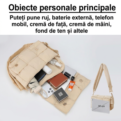 Geantă Tote Dama Împletită și Căptușită Bej