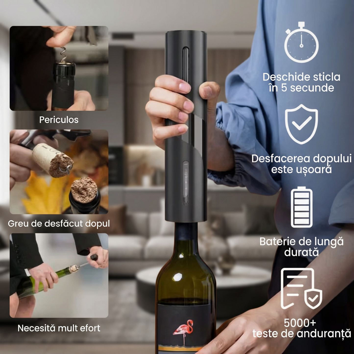 Dispozitiv de Deschidere a Sticlelor de Vin cu Desfăcător