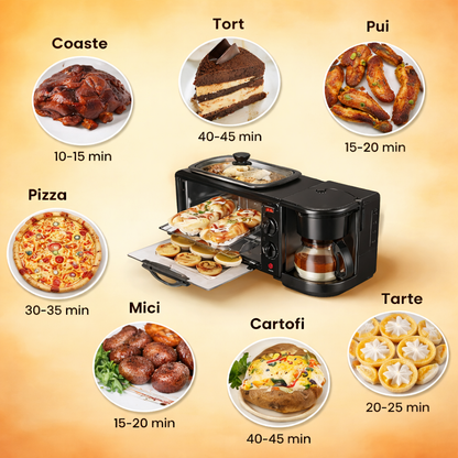 MorningChef 3-în-1: Cafetieră, Prăjitor și Grill pentru Micul Dejun