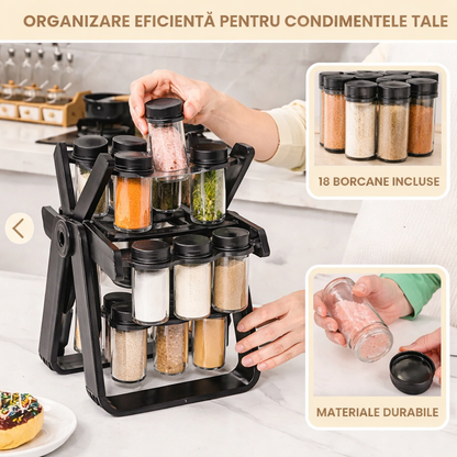 Organizator Rotativ pentru Condimente la 360° cu 18 Borcane Incluse