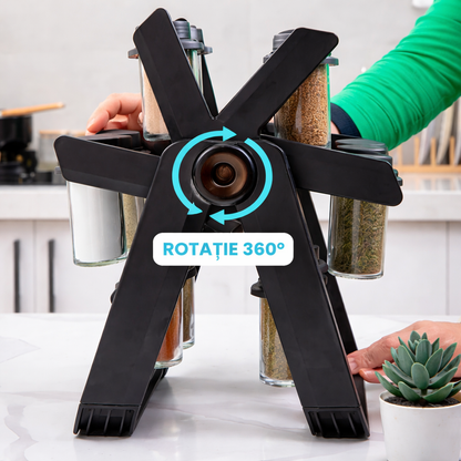 Organizator Rotativ pentru Condimente la 360° cu 18 Borcane Incluse