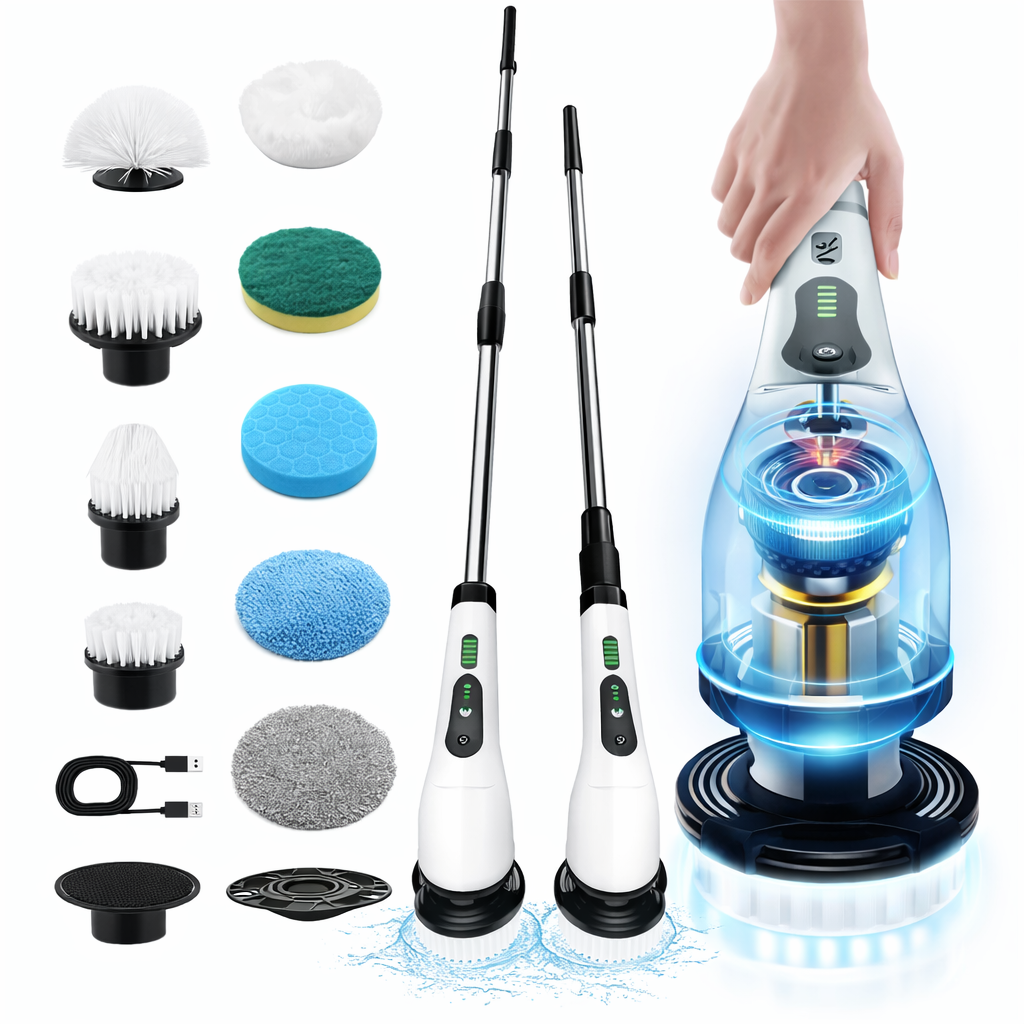 Perie Electrică Rotativă 9 în 1 cu Mâner Telescopic