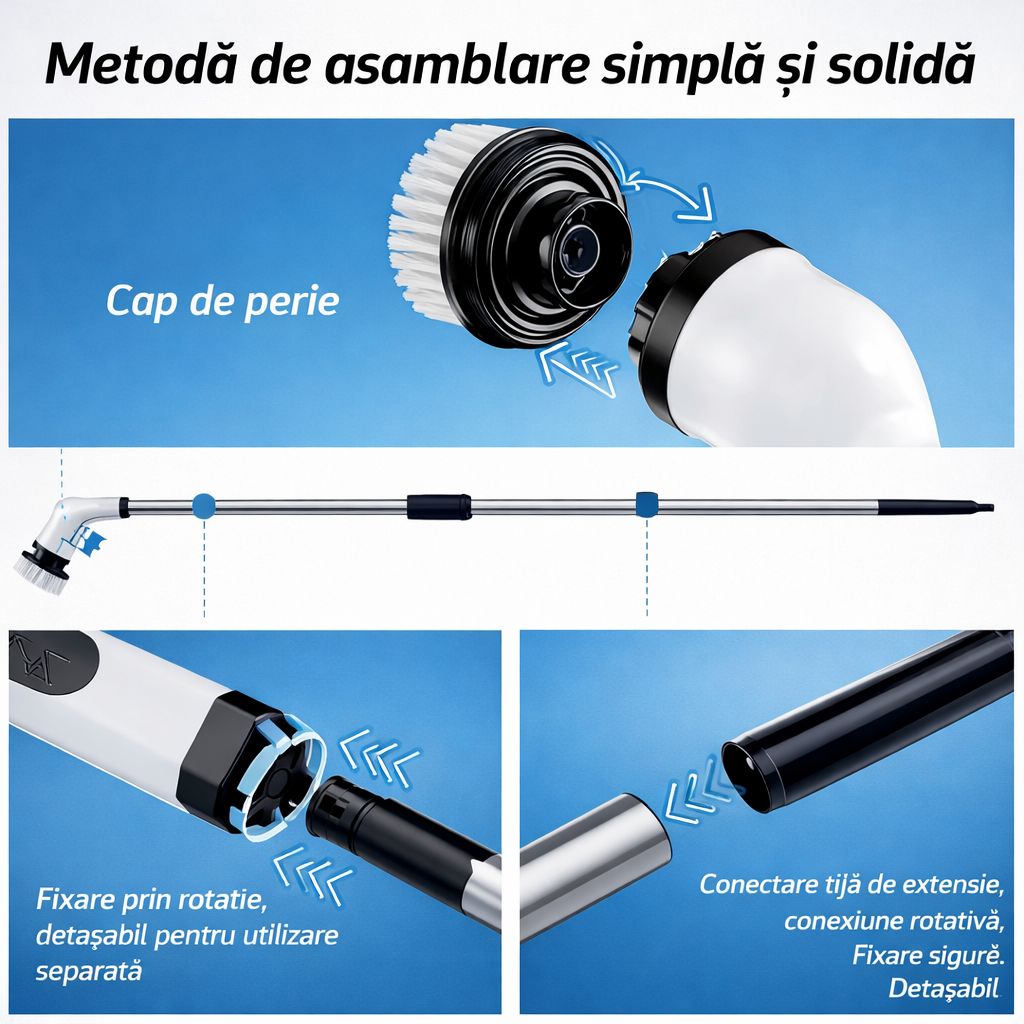 Perie Electrică Rotativă 9 în 1 cu Mâner Telescopic