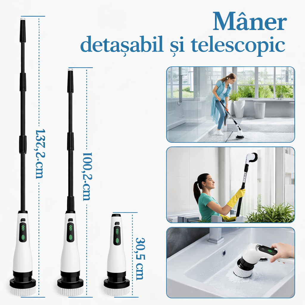 Perie Electrică Rotativă 9 în 1 cu Mâner Telescopic