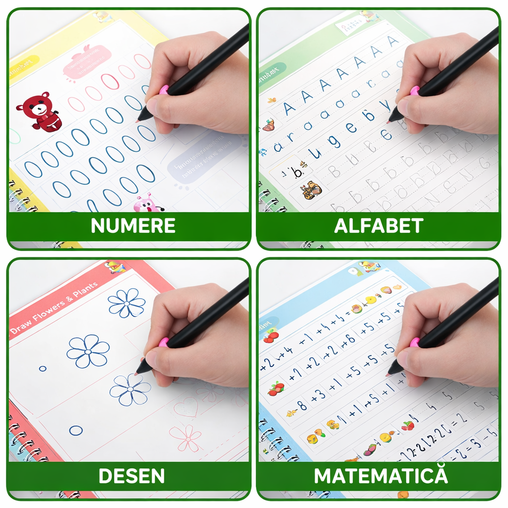 Set 4 Caiete Educative pentru Copii cu Cerneală Magică