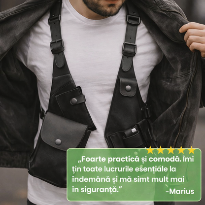 Vestă Antifurt din Piele cu Prindere pe Umăr, Elegantă și Practică, cu Buzunare Sigure