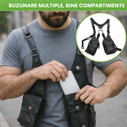Vestă Antifurt din Piele cu Prindere pe Umăr, Elegantă și Practică, cu Buzunare Sigure