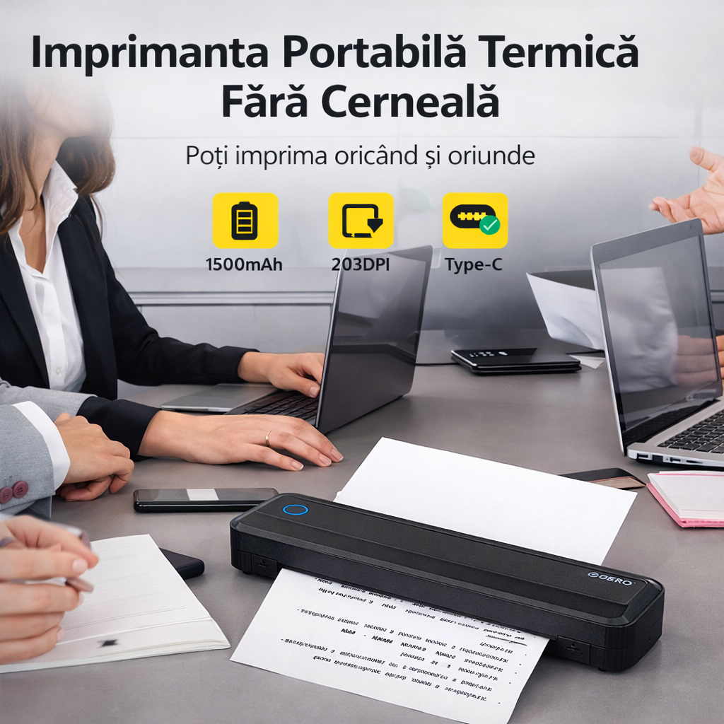 Imprimantă Termică Portabilă Mini Wireless cu Scanner