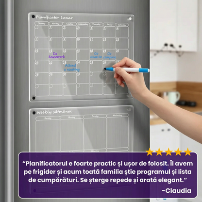 Set Planificator Acrilic Săptămânal și Lunar cu Prindere Magnetică și Markere