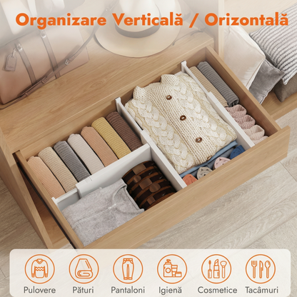 Separator Reglabil pentru Sertare, Extensibil până la 43 cm, pentru Bucătărie, Dormitor sau Birou