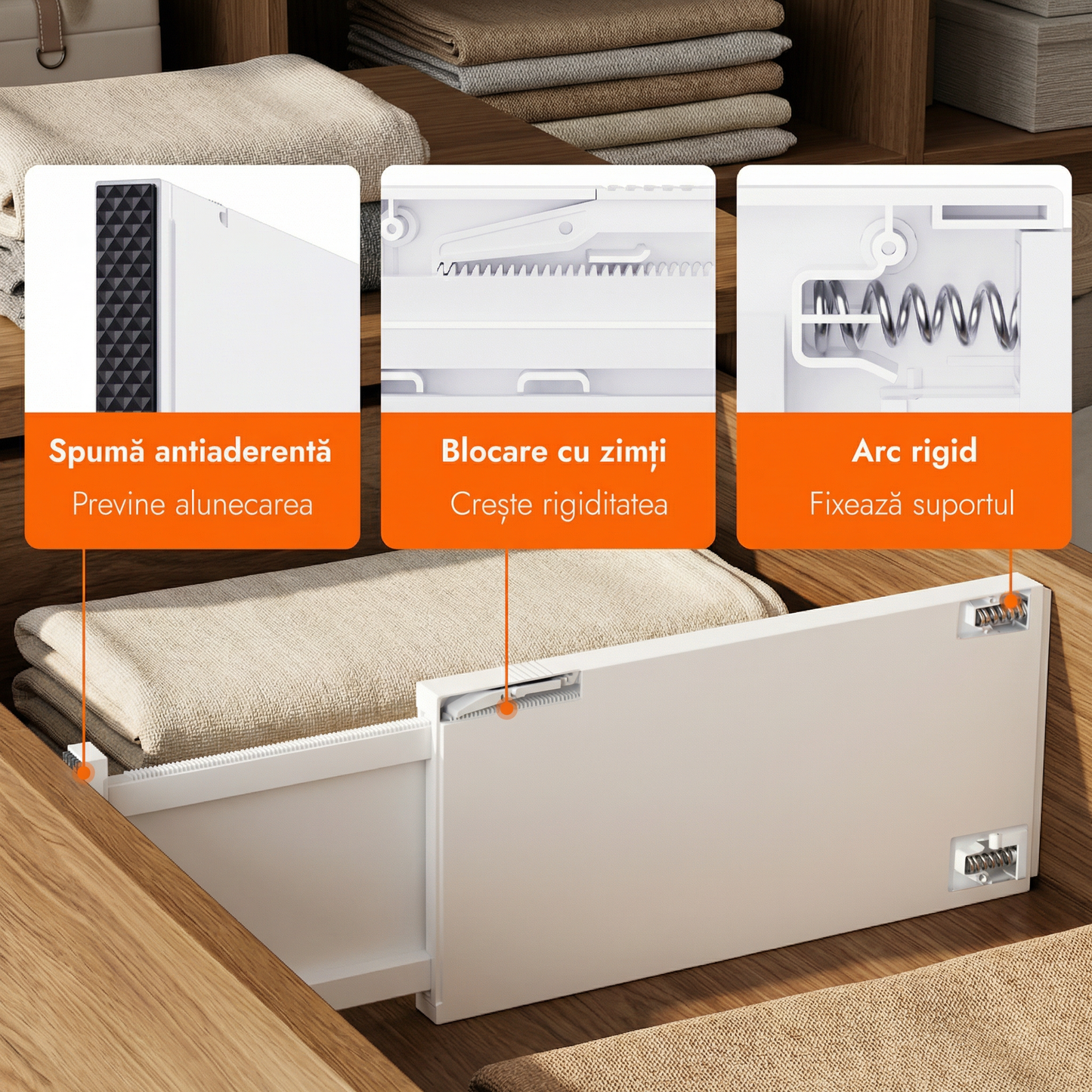 Separator Reglabil pentru Sertare, Extensibil până la 43 cm, pentru Bucătărie, Dormitor sau Birou