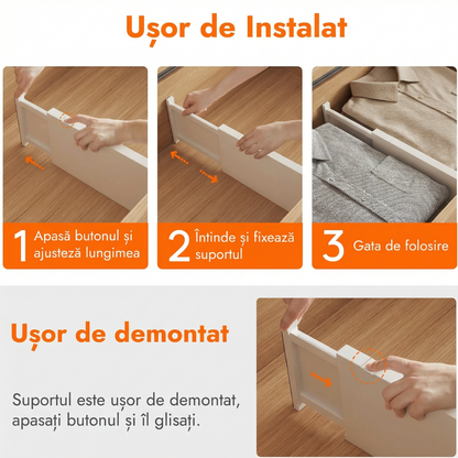 Separator Reglabil pentru Sertare, Extensibil până la 43 cm, pentru Bucătărie, Dormitor sau Birou