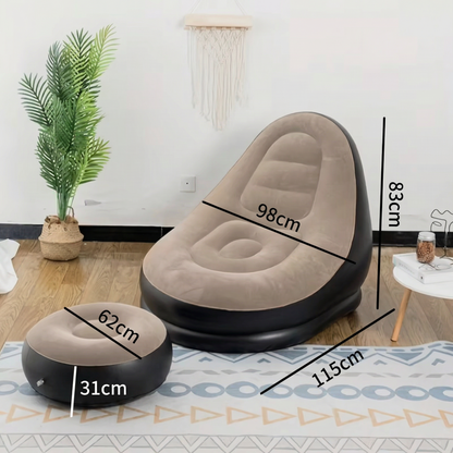 Set Fotoliu și Suport Picioare Gonflabil din Material Durabil, Potrivit pentru Interior și Exterior cu Umflare Rapidă
