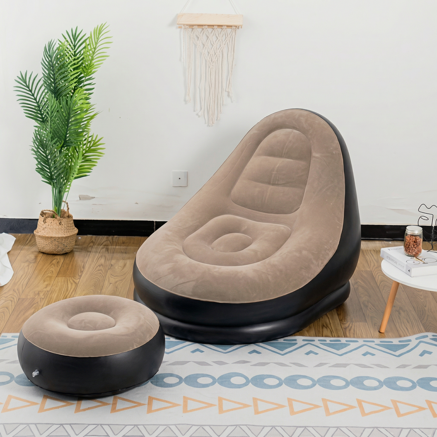 Set Fotoliu și Suport Picioare Gonflabil din Material Durabil, Potrivit pentru Interior și Exterior cu Umflare Rapidă