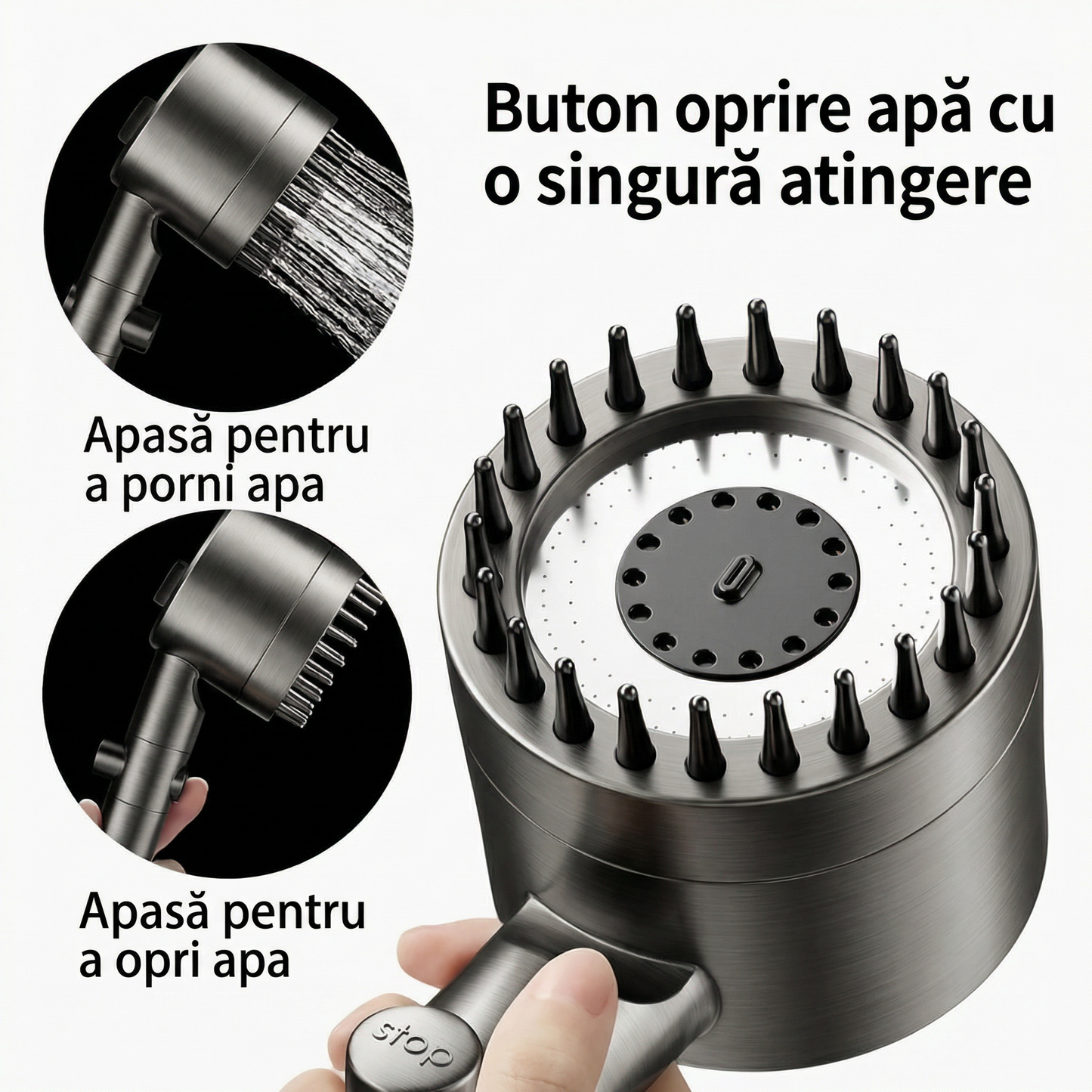 Cap de Duș cu Masaj cu 3 Moduri și Funcție de Filtrare, CADOU 18 Filtre de Înlocuire