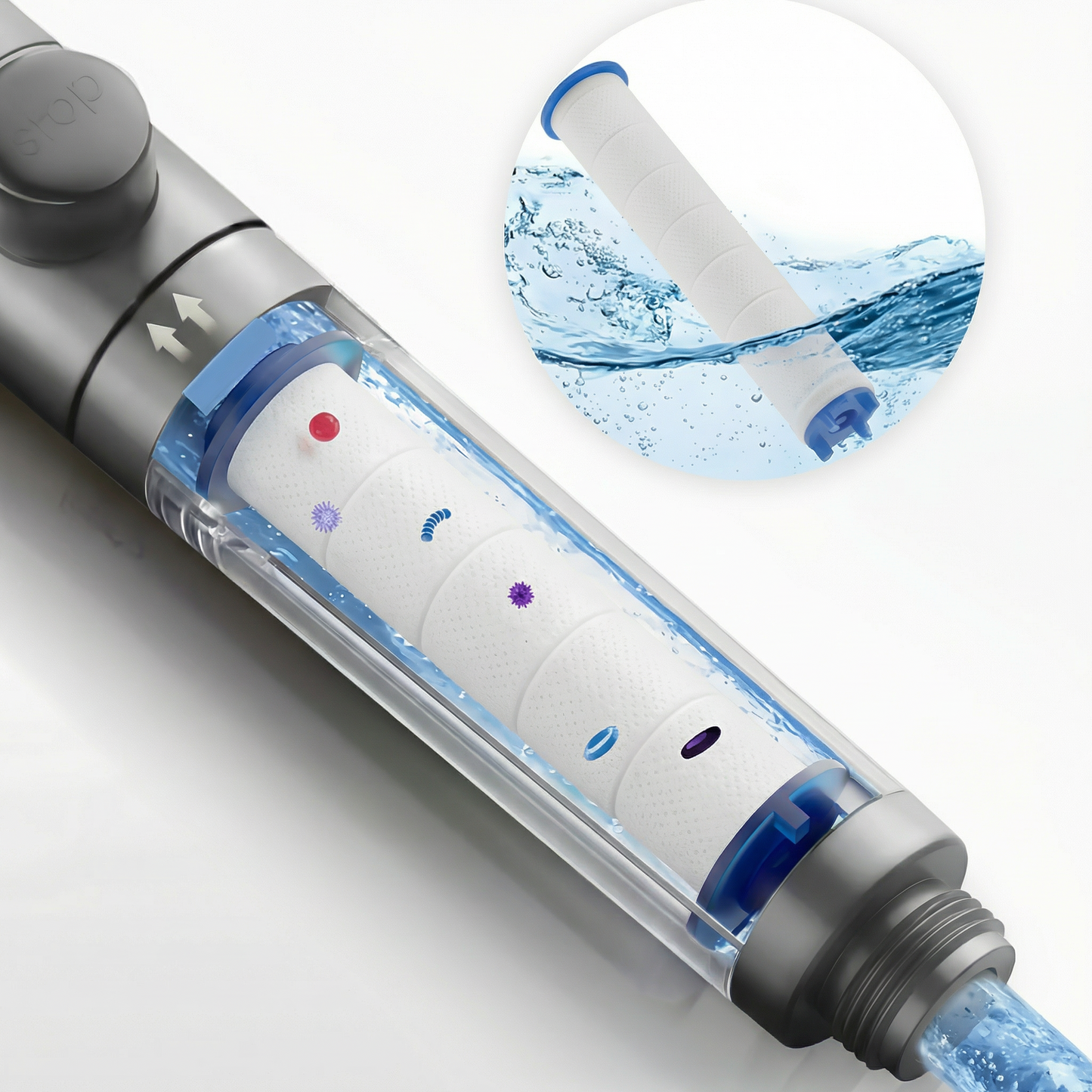 Cap de Duș cu Masaj cu 3 Moduri și Funcție de Filtrare, CADOU 18 Filtre de Înlocuire