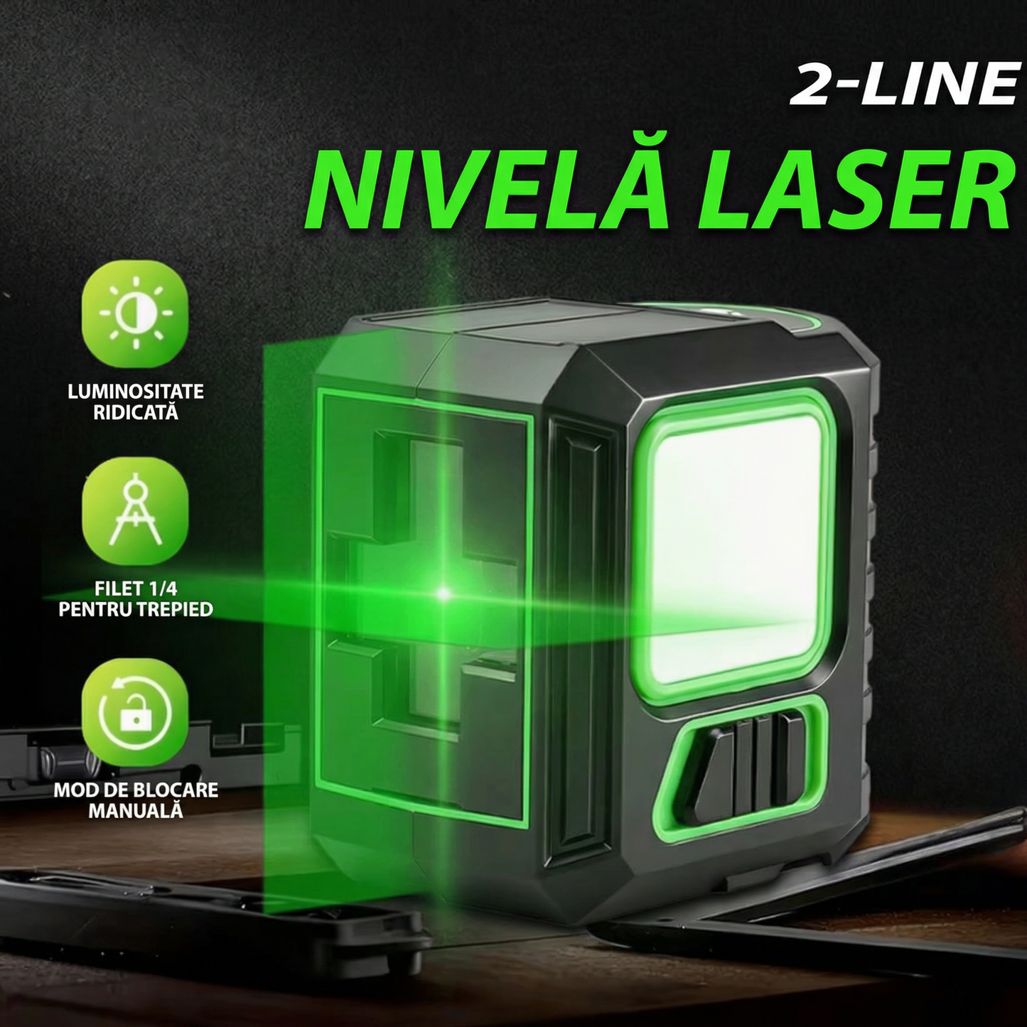 Auto-Nivelantă cu Laser Verde pe 2 Axe