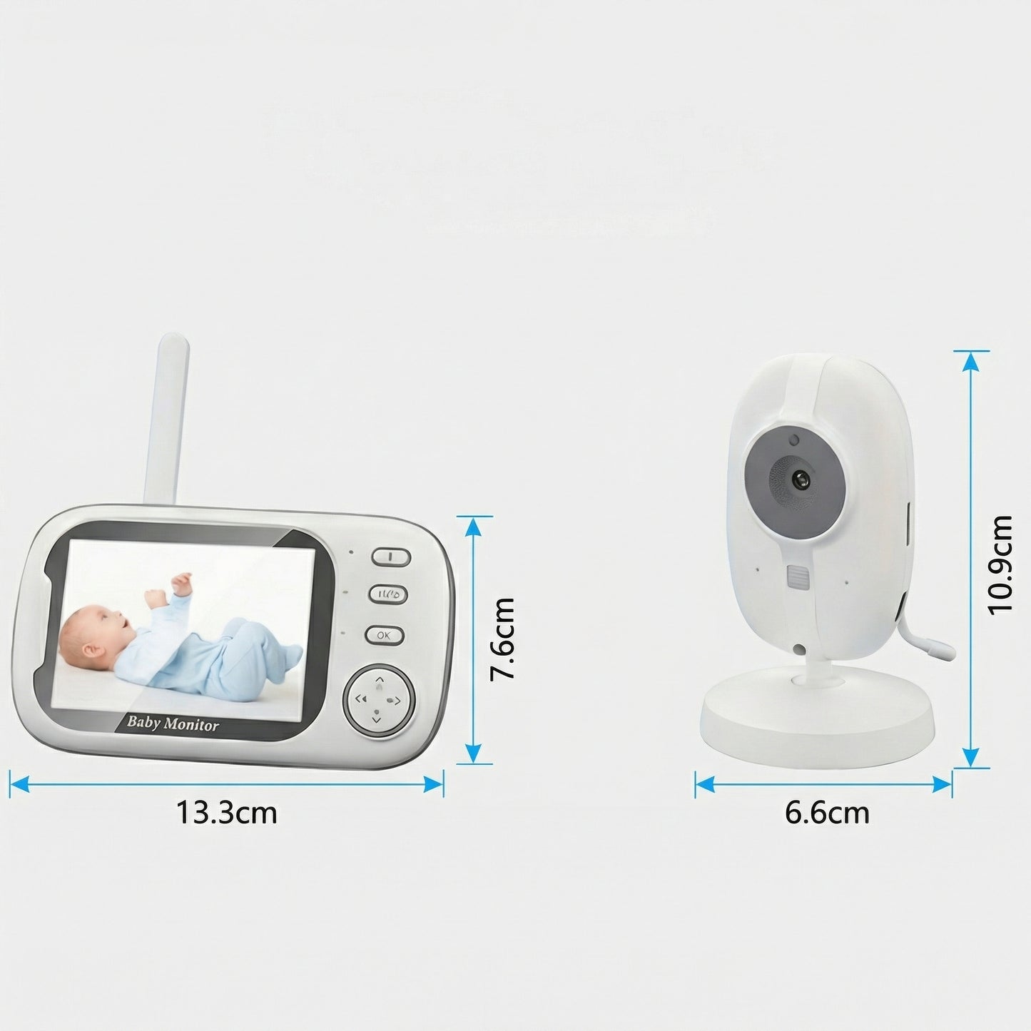 Monitor cu Cameră - Ecran HD 720P și Vedere Nocturnă, Cameră Video Wireless, Audio în 2 Direcții, Senzor de Temperatură, Cântece de Leagăn