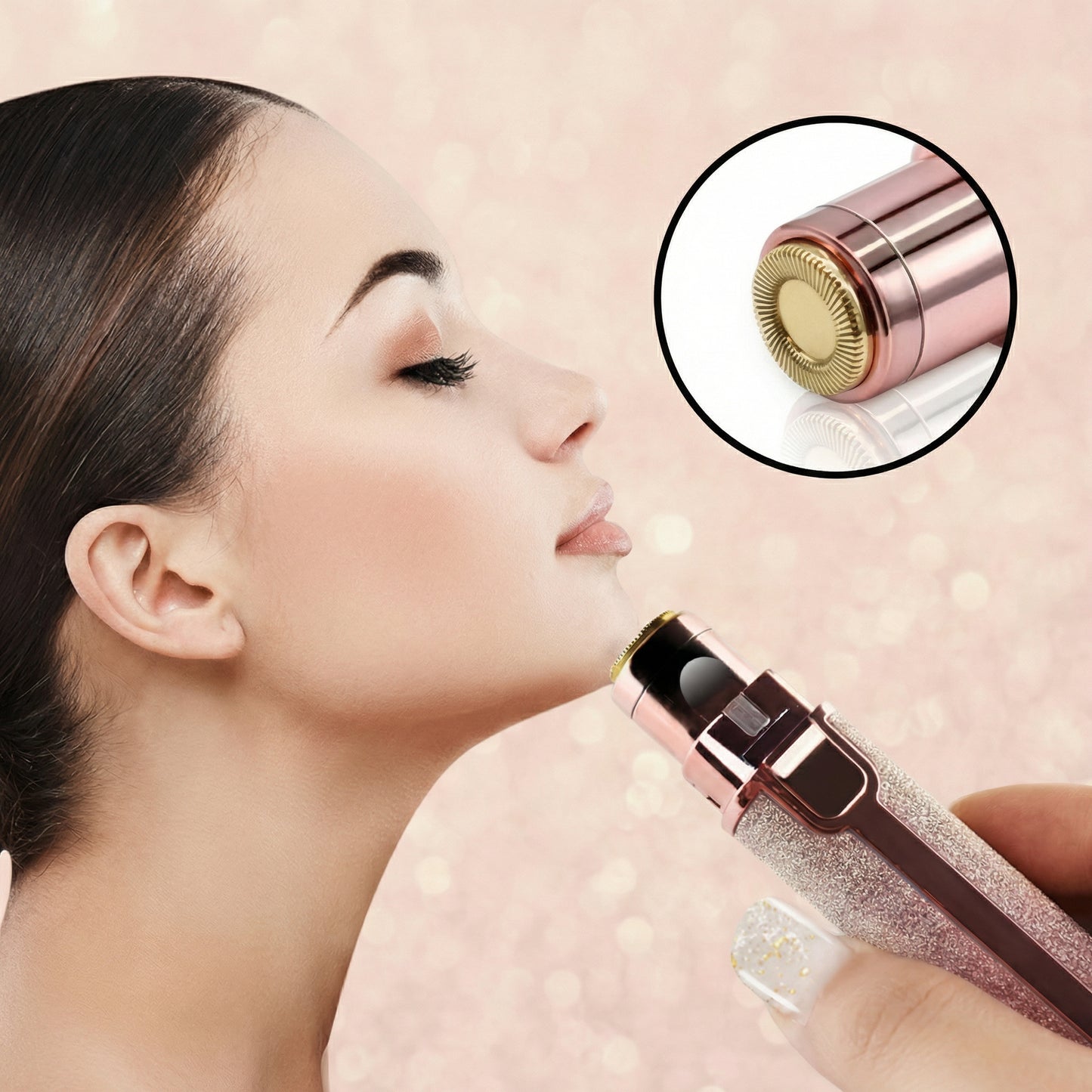 Epilator Facial 2 în 1, Portabil cu LED, USB Reîncărcabil, Cap Detașabil pentru Sprâncene și Epilare Faciala, Fara Durere