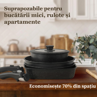 Set Complet Cu 22 De Piese Pentru Bucătărie Cu Oale, Tigăi, Wok, Tăvi, Ustensile, Accesorii