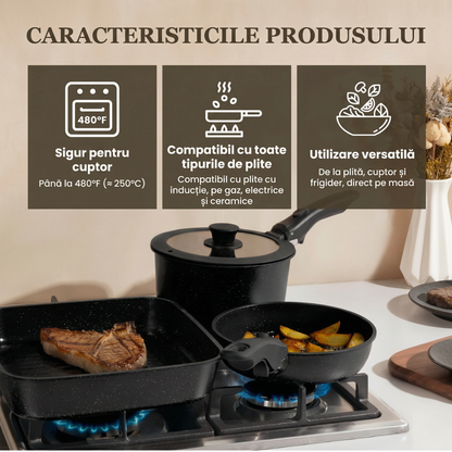 Set Complet Cu 22 De Piese Pentru Bucătărie Cu Oale, Tigăi, Wok, Tăvi, Ustensile, Accesorii