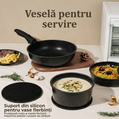 Set Complet Cu 22 De Piese Pentru Bucătărie Cu Oale, Tigăi, Wok, Tăvi, Ustensile, Accesorii