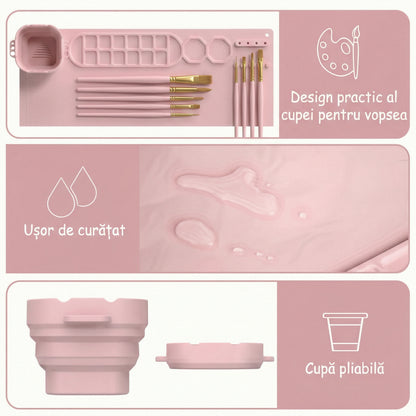 Covoraș de Pictură din Silicon cu Separator de Culori și cu Cană