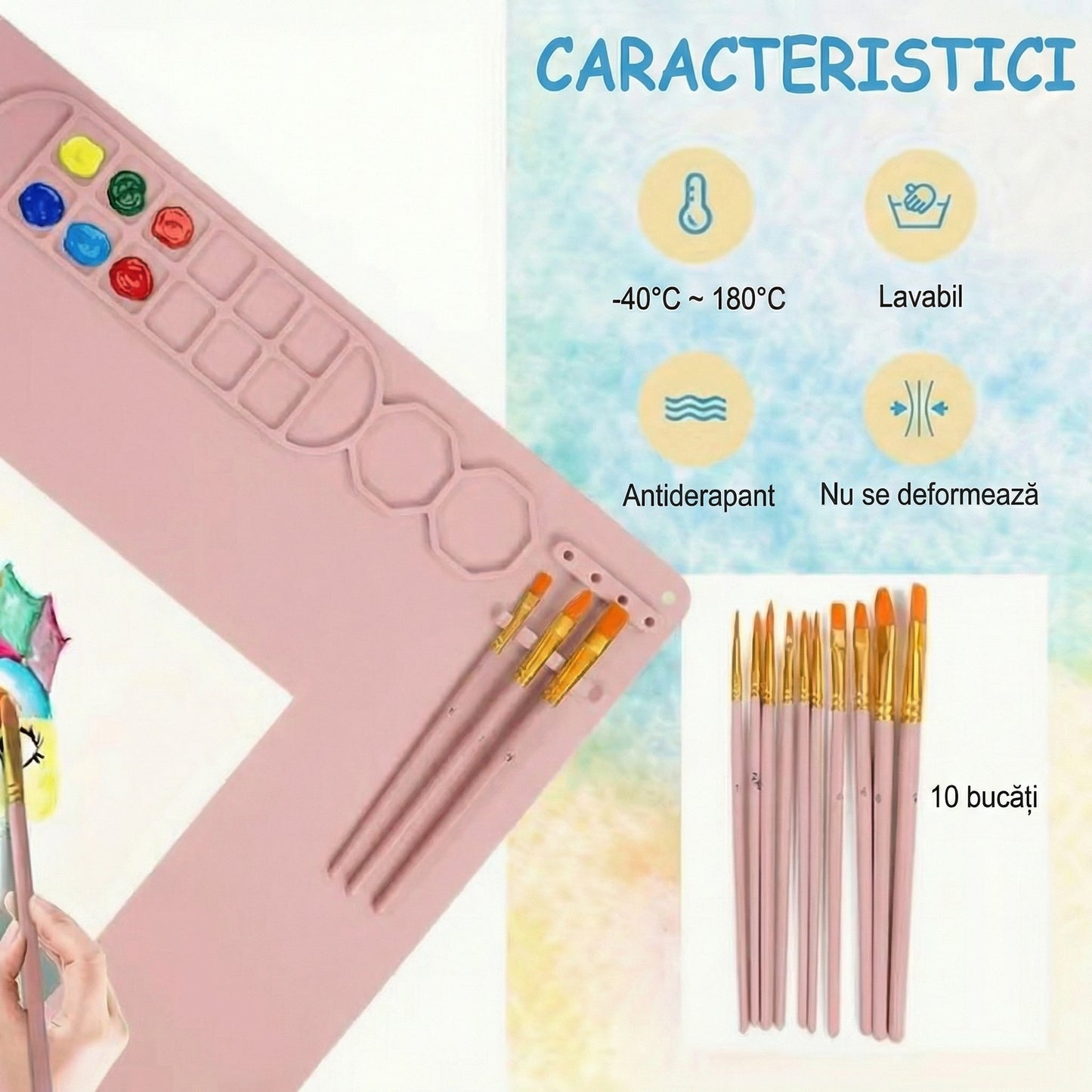 Covoraș de Pictură din Silicon cu Separator de Culori și cu Cană