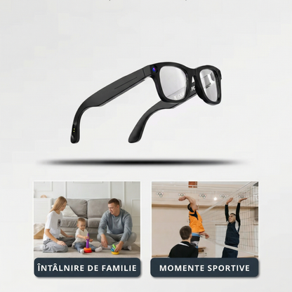 Ochelari Inteligenți 2025, cu Cameră 4K, Baterie 220 mAh, Funcții AI, pentru Apeluri Telefonice, Muzică și ChatGPT