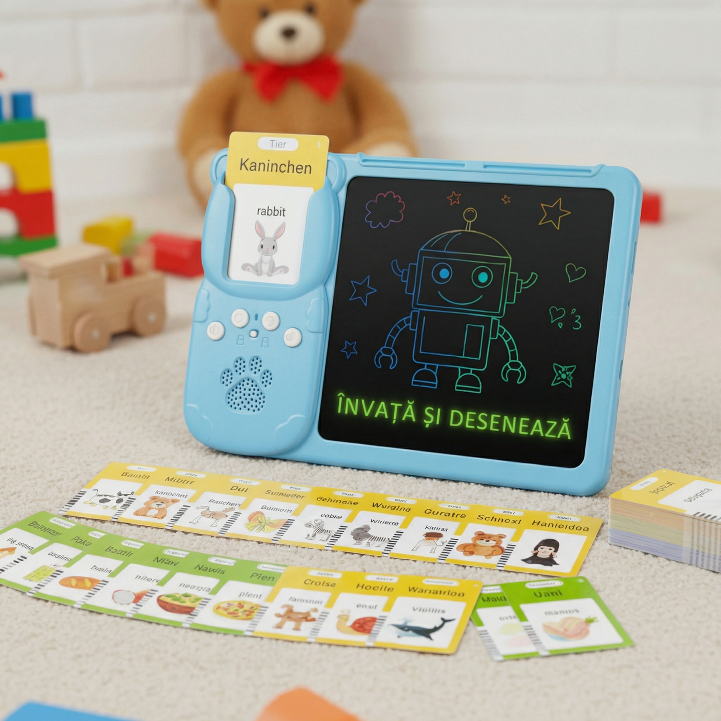 Set Educativ Cu Carduri Vorbitoare În Limba Engleză Și Tabletă De Scris Pentru Copii