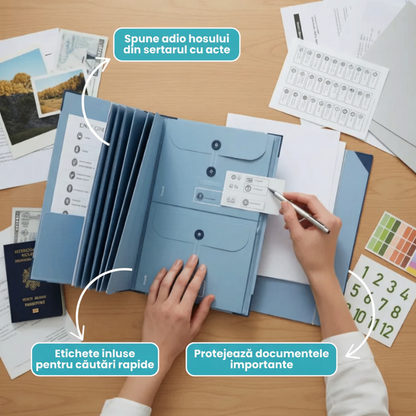 Organizator De Documente Elegant Cu 10 Plicuri Extensibile Și Etichete Adezive