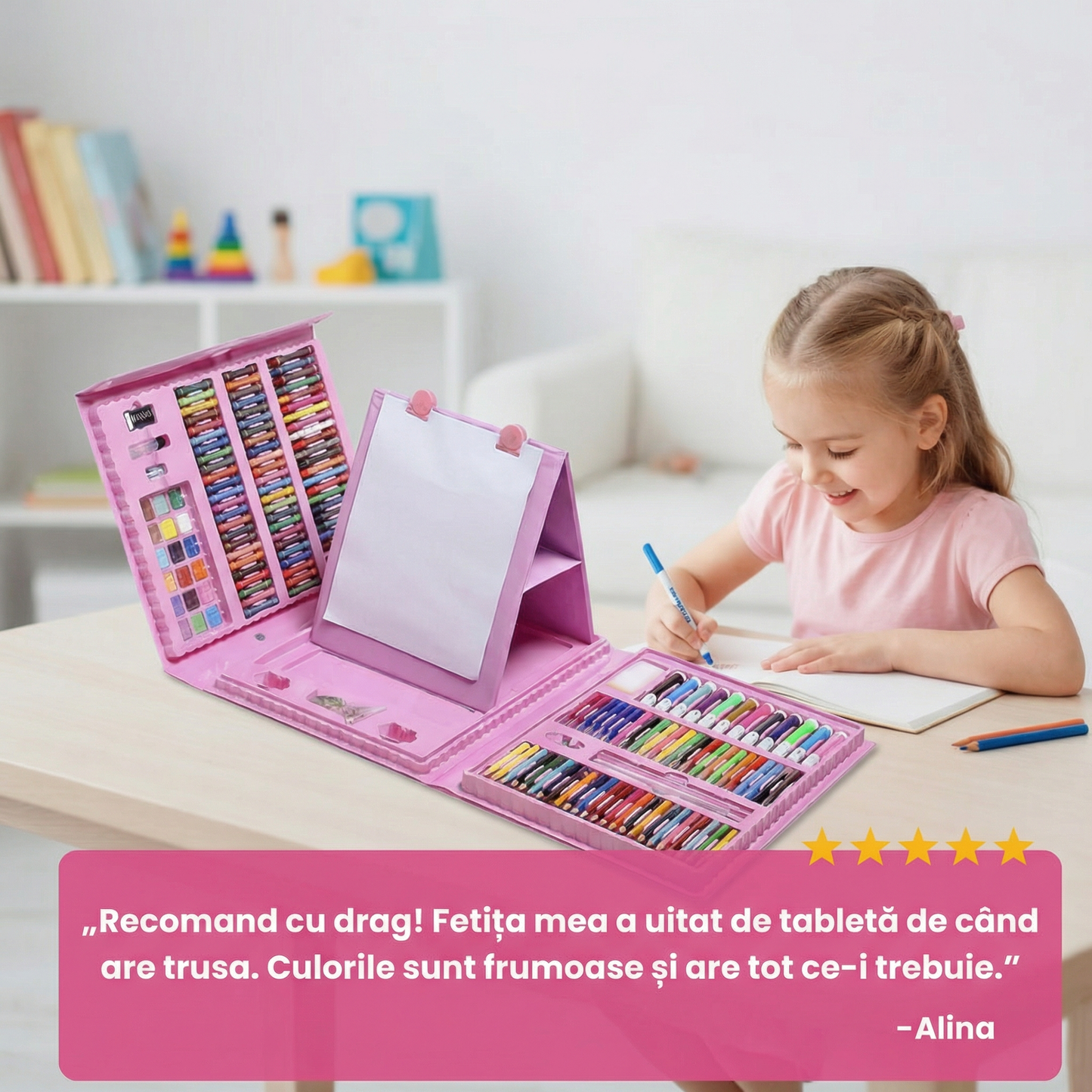 Trusă De Desen Completă Pentru Copii Cu 208 De Piese Și Suport Integrat