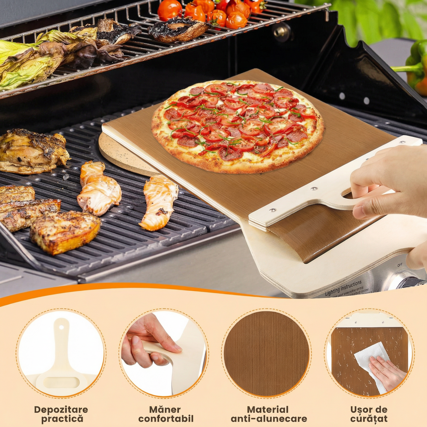 Paletă Glisantă pentru Pizza și Produse de Patiserie, Perfectă pentru Transferul Aluatului