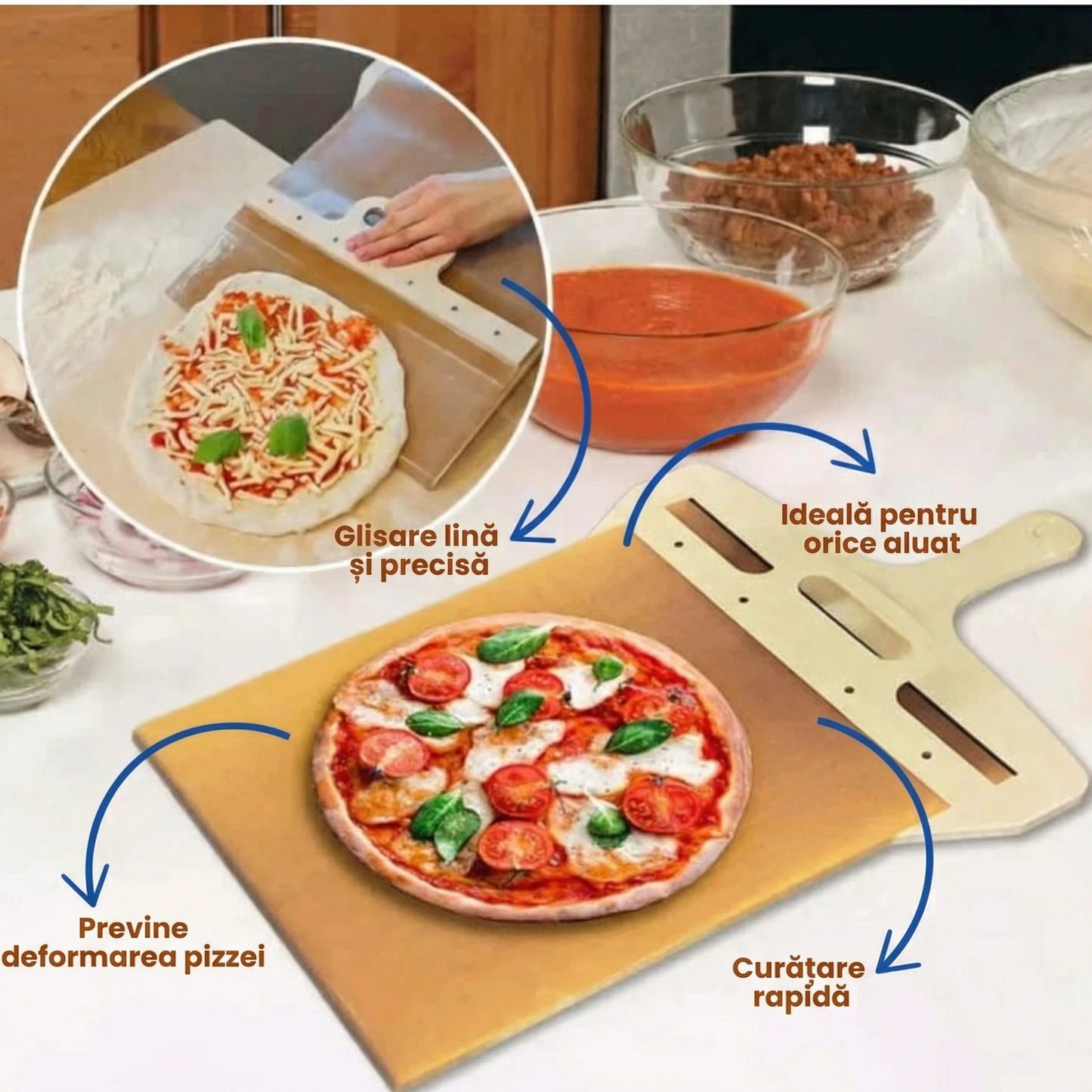Paletă Glisantă pentru Pizza și Produse de Patiserie, Perfectă pentru Transferul Aluatului
