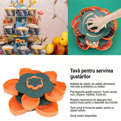 Platou Rotativ Pentru Gustări cu 2 Nivele în Formă de Floare