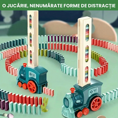 Trenuleț Inteligent Care Stivuiește Piese Domino și Redă Sunete de Locomotivă
