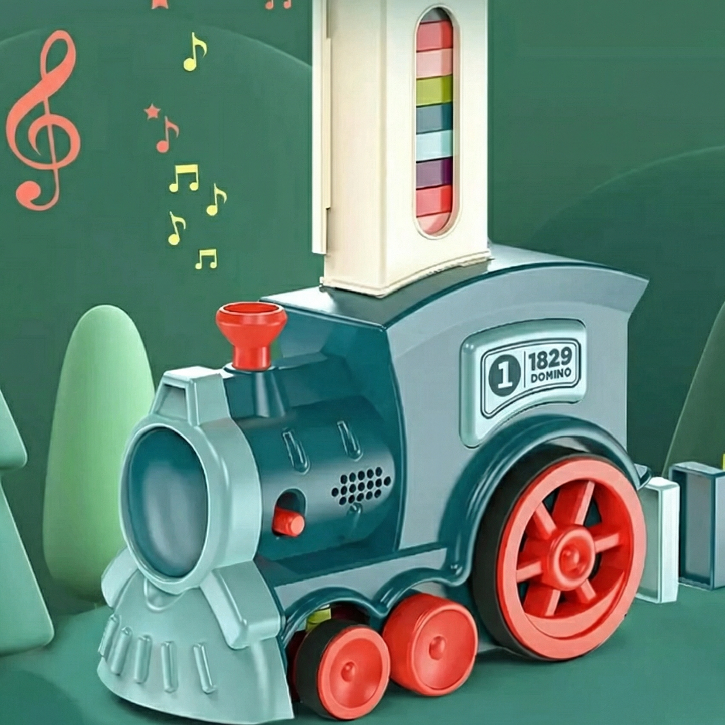 Trenuleț Inteligent Care Stivuiește Piese Domino și Redă Sunete de Locomotivă